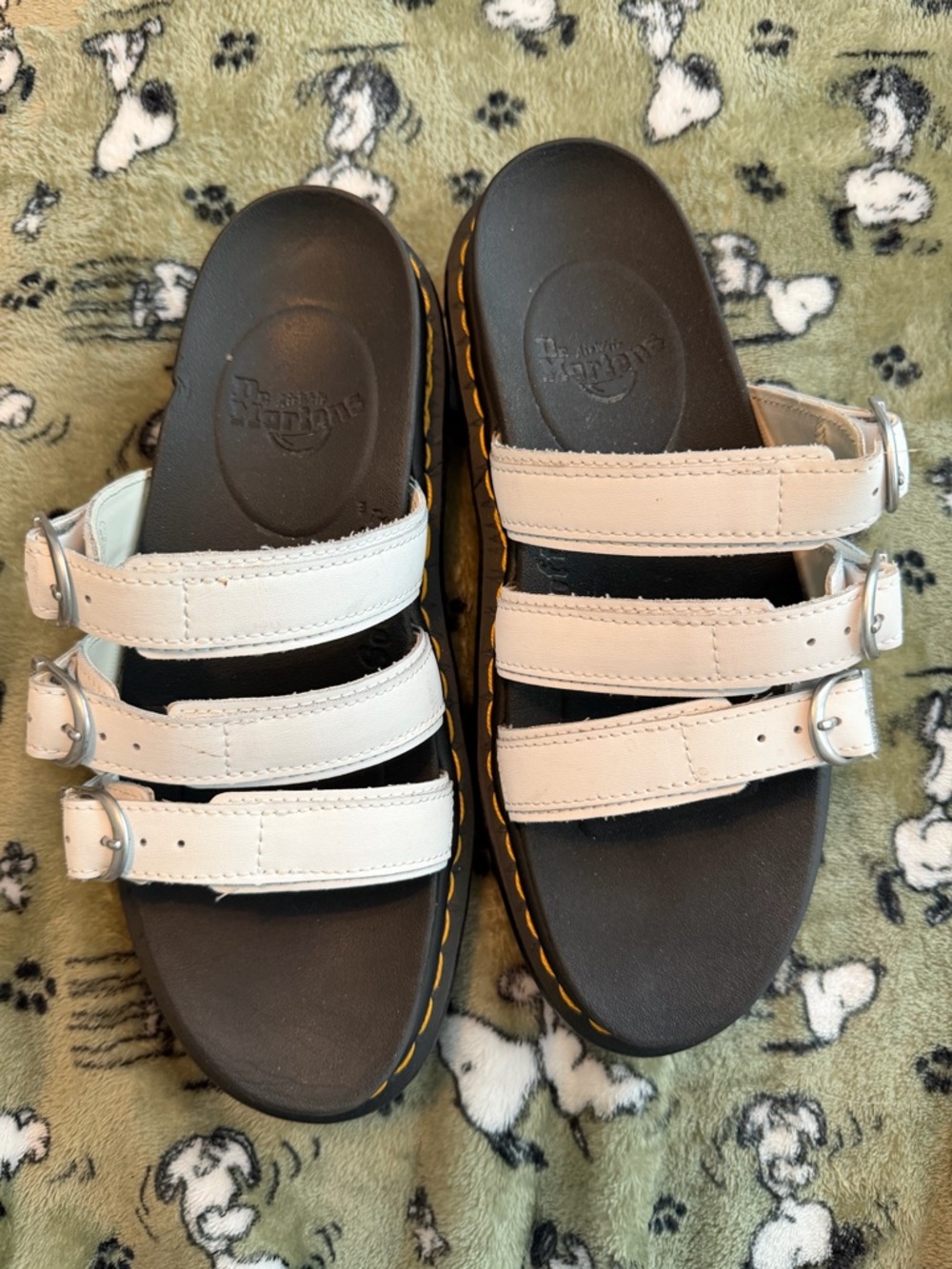 Dr. Martens White Triple-Strap Buckle Slide Sandals